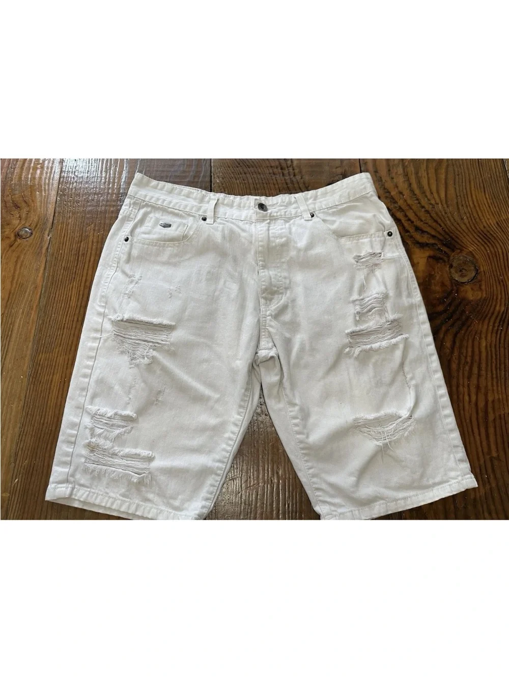 SouthPole Men’s 34 Ivory Distressed  Urban Streetwear Shorts Y2K